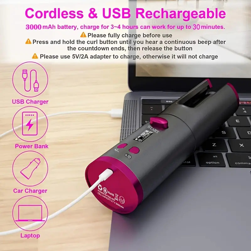 Rechargeable Cordless Automatic Curler - GRAY BLACK