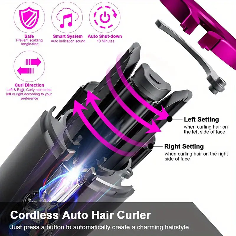 Rechargeable Cordless Automatic Curler - GRAY BLACK