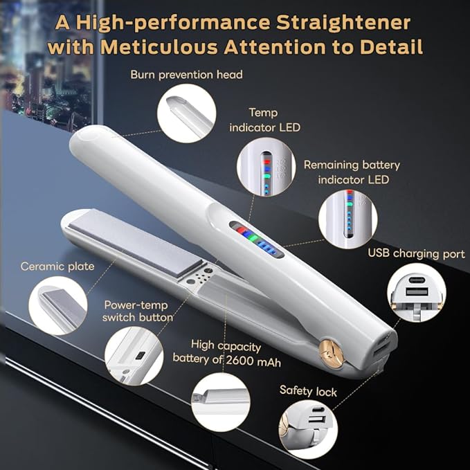 Cordless Hair Styler: 2-in-1 Ceramic Flat Iron Mini