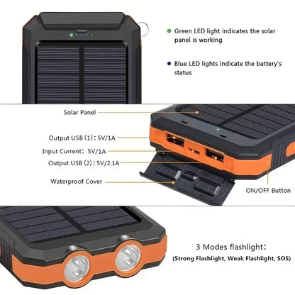 7000mAh Solar Power Bank with LED Light -OrangeBlack 1 Pc