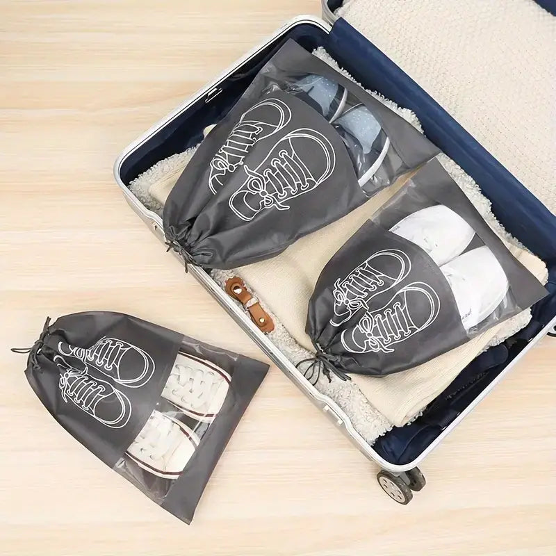 5pcs Shoes Storage Bag, Closet Organizer, Non-woven Travel Portable Bag